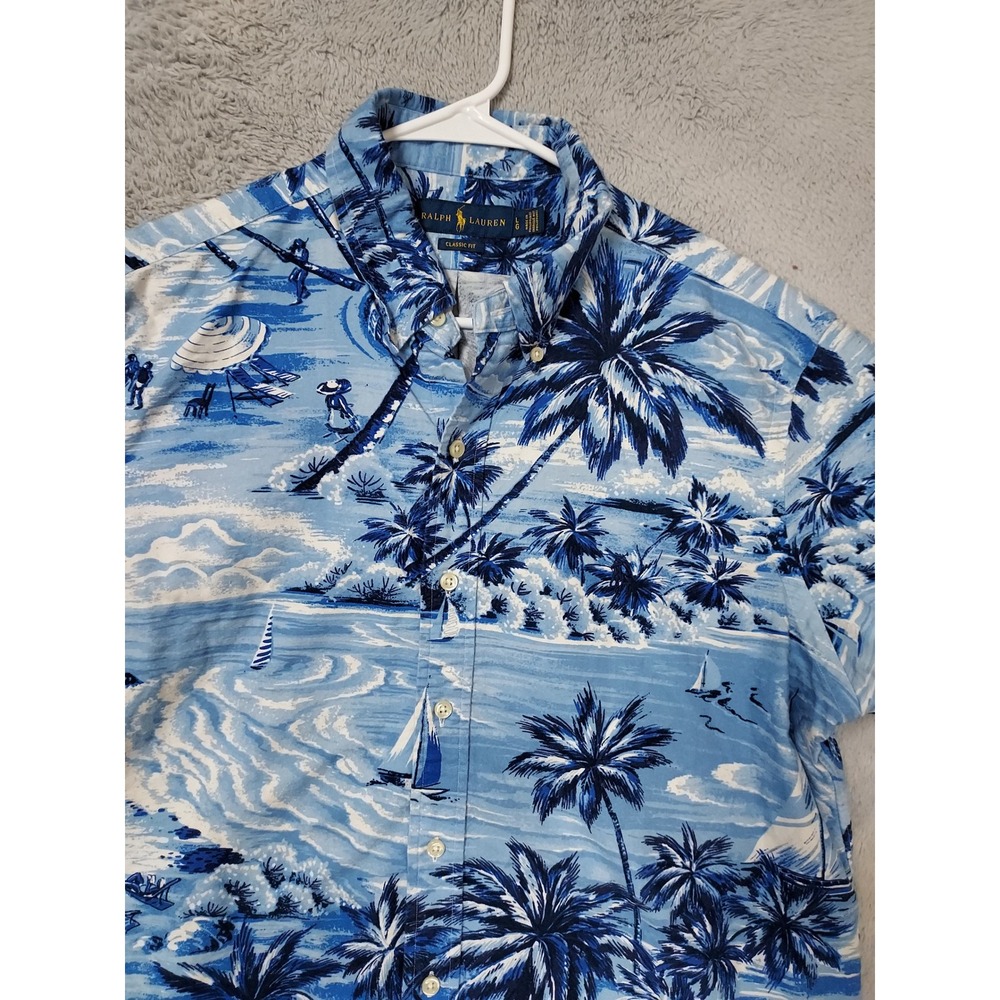 Polo Ralph Lauren Shirt Mens Large Classic Tropical Palm Tree Hawaiian Sailing L - Picture 4 of 10
